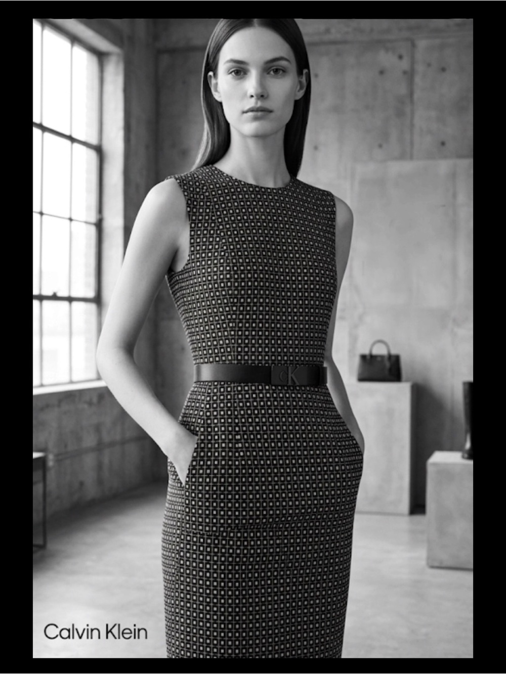 CALVIN KLEIN Black & White Check Shift Dress - Picture 1 of 8